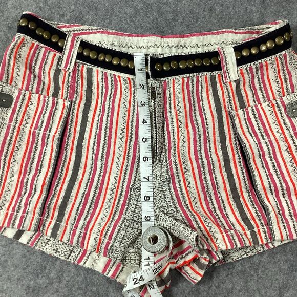 Free People Linen Studded Belt Boho Chic Low Rise Shorts Festival Size 8 Pockets - Picture 9 of 14
